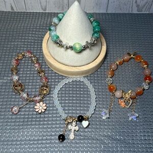 Multi-Color Beaded Charm Bracelet Set